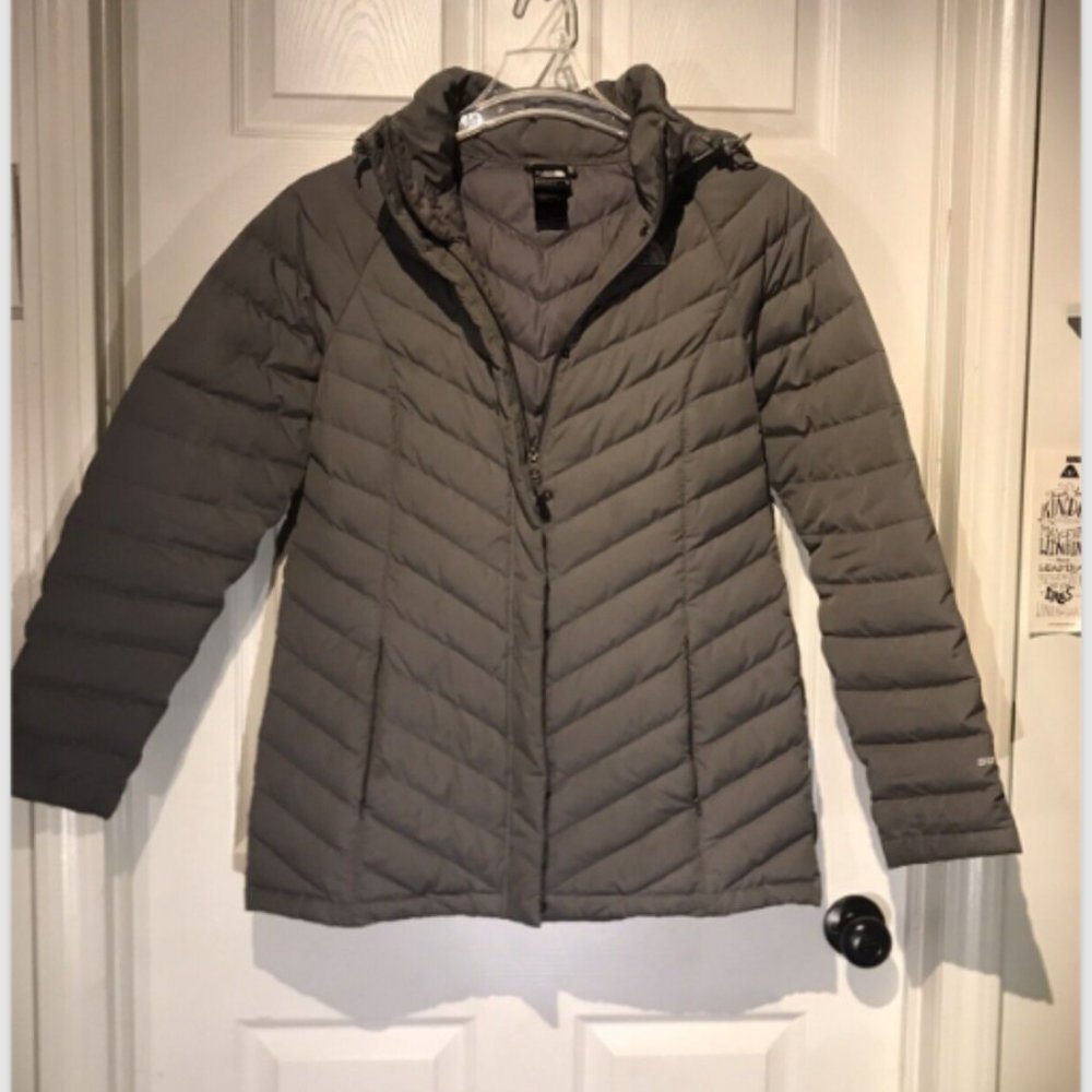 The North Face Lamoille 550 Down Jacket Hooded Quilted Puffer Coat Gray Women's